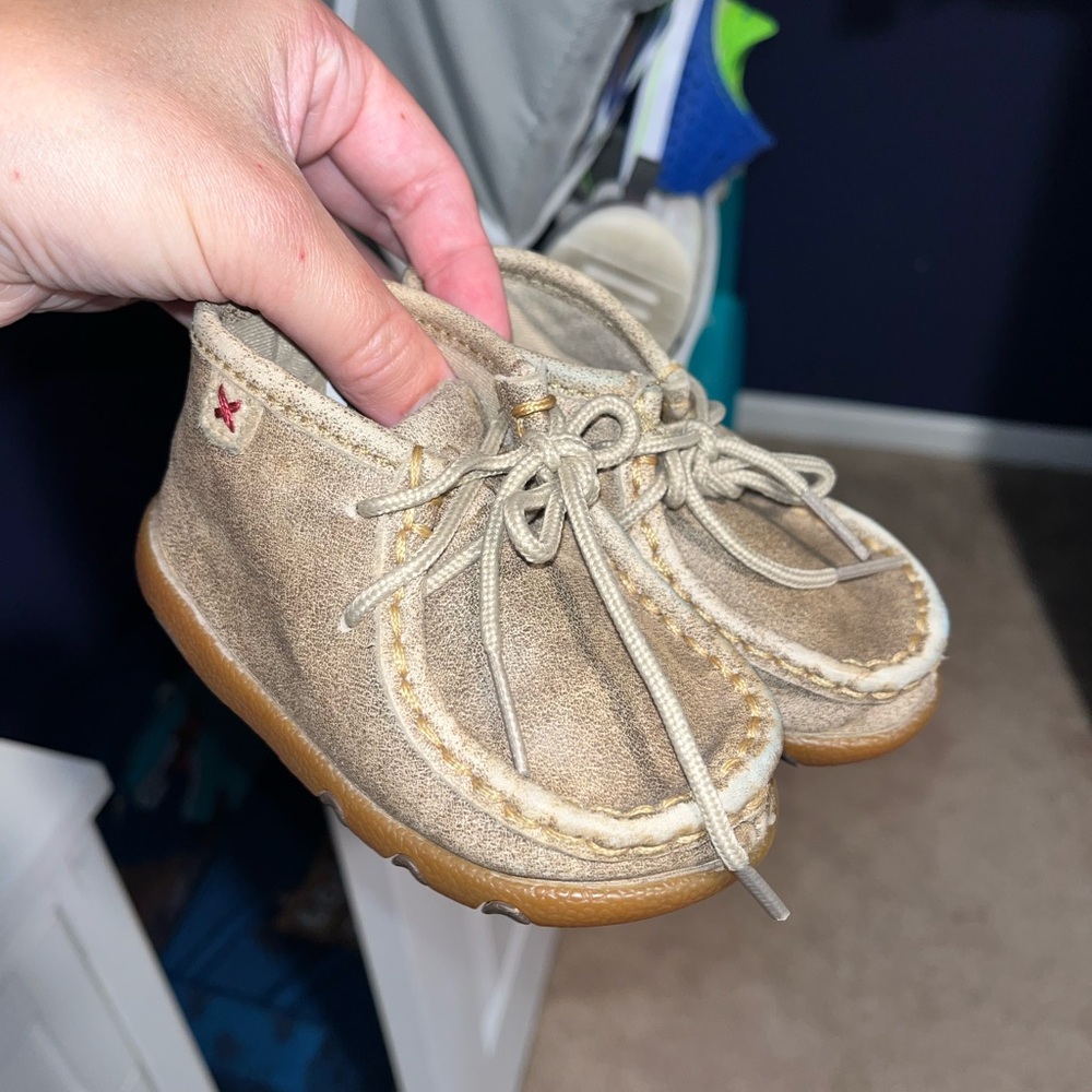 Twisted X Kids Tan Moccasins with Red Accent